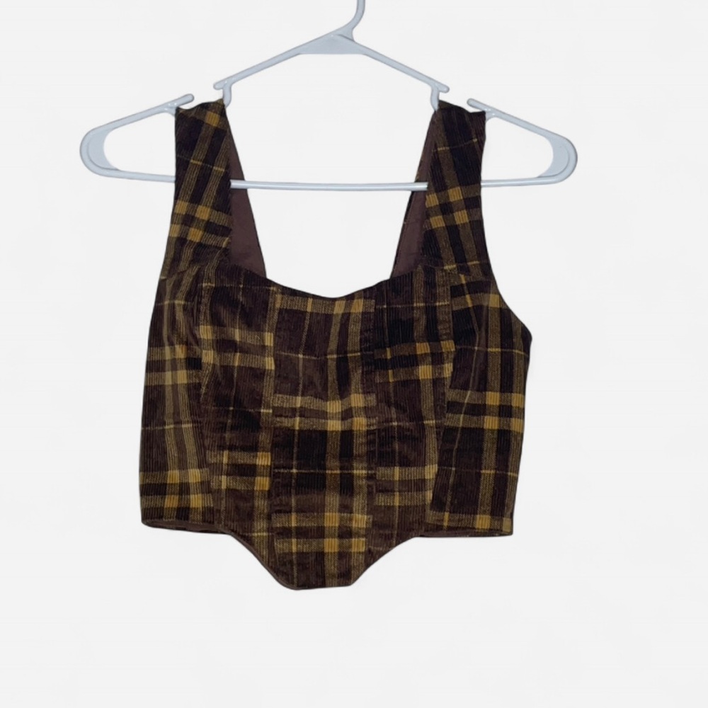 Princess Polly Brown and Yellow Plaid Top